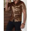 imageVerdusa Mens Metallic Button Down Shirt Short Sleeve Collar Glitter TopBrown