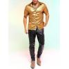 imageVerdusa Mens Metallic Button Down Shirt Short Sleeve Collar Glitter TopGold