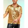 imageVerdusa Mens Metallic Button Down Shirt Short Sleeve Collar Glitter TopGold