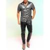 imageVerdusa Mens Metallic Button Down Shirt Short Sleeve Collar Glitter TopSilver