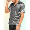 imageVerdusa Mens Metallic Button Down Shirt Short Sleeve Collar Glitter TopSilver