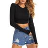 imageVerdusa Womens Basic Long Sleeve Crew Neck Fitted Crop Top Tee ShirtBlack