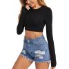 imageVerdusa Womens Basic Long Sleeve Crew Neck Fitted Crop Top Tee ShirtBlack