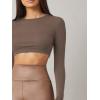 imageVerdusa Womens Basic Long Sleeve Crew Neck Fitted Crop Top Tee ShirtBrown