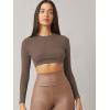 imageVerdusa Womens Basic Long Sleeve Crew Neck Fitted Crop Top Tee ShirtBrown
