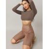 imageVerdusa Womens Basic Long Sleeve Crew Neck Fitted Crop Top Tee ShirtBrown