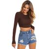 imageVerdusa Womens Basic Long Sleeve Crew Neck Fitted Crop Top Tee ShirtCoffee Brown