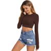 imageVerdusa Womens Basic Long Sleeve Crew Neck Fitted Crop Top Tee ShirtCoffee Brown