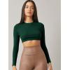 imageVerdusa Womens Basic Long Sleeve Crew Neck Fitted Crop Top Tee ShirtDark Green