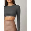 imageVerdusa Womens Basic Long Sleeve Crew Neck Fitted Crop Top Tee ShirtDark Grey