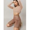 imageVerdusa Womens Basic Long Sleeve Crew Neck Fitted Crop Top Tee ShirtKhaki Brown