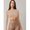 imageVerdusa Womens Basic Long Sleeve Crew Neck Fitted Crop Top Tee ShirtKhaki Brown