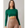 imageVerdusa Womens Basic Long Sleeve Crew Neck Fitted Crop Top Tee ShirtOlive Green