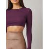 imageVerdusa Womens Basic Long Sleeve Crew Neck Fitted Crop Top Tee ShirtPurple