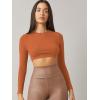 imageVerdusa Womens Basic Long Sleeve Crew Neck Fitted Crop Top Tee ShirtRust Brown