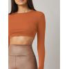 imageVerdusa Womens Basic Long Sleeve Crew Neck Fitted Crop Top Tee ShirtRust Brown