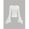 imageVerdusa Womens Bell Long Sleeve Floral Print Mesh Tie Front Lettuce Trim Tee Shirt TopWhite