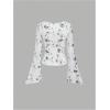 imageVerdusa Womens Bell Long Sleeve Floral Print Mesh Tie Front Lettuce Trim Tee Shirt TopWhite Black