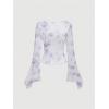 imageVerdusa Womens Bell Long Sleeve Floral Print Mesh Tie Front Lettuce Trim Tee Shirt TopWhite Purple