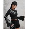 imageVerdusa Womens Bell Sleeve Snake Print Round Neck Gothic Crop Tee TopBlack