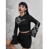 imageVerdusa Womens Bell Sleeve Snake Print Round Neck Gothic Crop Tee TopBlack