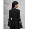 imageVerdusa Womens Bell Sleeve Snake Print Round Neck Gothic Crop Tee TopBlack