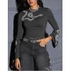 imageVerdusa Womens Bell Sleeve Snake Print Round Neck Gothic Crop Tee TopDark Grey