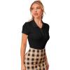 imageVerdusa Womens Button Front Polo Collar Short Sleeve Ribbed T ShirtBlack Crop