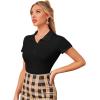 imageVerdusa Womens Button Front Polo Collar Short Sleeve Ribbed T ShirtBlack Crop