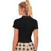 imageVerdusa Womens Button Front Polo Collar Short Sleeve Ribbed T ShirtBlack Crop