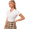 imageVerdusa Womens Button Front Polo Collar Short Sleeve Ribbed T ShirtWhite Crop