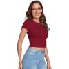 imageVerdusa Womens Casual Basic Cap Sleeve Slim Fitted Round Neck Crop Tee TopBurgundy