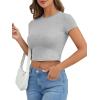 imageVerdusa Womens Casual Basic Cap Sleeve Slim Fitted Round Neck Crop Tee TopHeather Grey