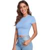imageVerdusa Womens Casual Basic Cap Sleeve Slim Fitted Round Neck Crop Tee TopLight Blue