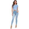 imageVerdusa Womens Casual Basic Cap Sleeve Slim Fitted Round Neck Crop Tee TopLight Blue