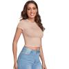 imageVerdusa Womens Casual Basic Cap Sleeve Slim Fitted Round Neck Crop Tee TopLight Khaki