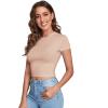 imageVerdusa Womens Casual Basic Cap Sleeve Slim Fitted Round Neck Crop Tee TopLight Khaki