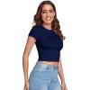 imageVerdusa Womens Casual Basic Cap Sleeve Slim Fitted Round Neck Crop Tee TopNavy Blue