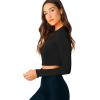 imageVerdusa Womens Casual Slim Fitted Basic Long Sleeve Solid Crop Tee TopBlack