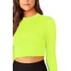 imageVerdusa Womens Casual Slim Fitted Basic Long Sleeve Solid Crop Tee TopNeon Green