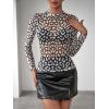 imageVerdusa Womens Cheetah Print Top Leopard Print Tops Mesh Y2k Mock Neck Long Sleeve Fitted T ShirtBlack and White