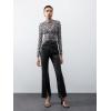 imageVerdusa Womens Cheetah Print Top Leopard Print Tops Mesh Y2k Mock Neck Long Sleeve Fitted T ShirtBlack and White