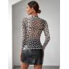 imageVerdusa Womens Cheetah Print Top Leopard Print Tops Mesh Y2k Mock Neck Long Sleeve Fitted T ShirtBlack and White