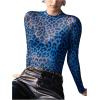 imageVerdusa Womens Cheetah Print Top Leopard Print Tops Mesh Y2k Mock Neck Long Sleeve Fitted T ShirtBlue