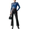 imageVerdusa Womens Cheetah Print Top Leopard Print Tops Mesh Y2k Mock Neck Long Sleeve Fitted T ShirtBlue