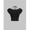imageVerdusa Womens Contrast Lace Halter Neck Lettuce Trim Casual Crop Tee TopsBlack
