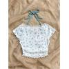 imageVerdusa Womens Contrast Lace Halter Neck Lettuce Trim Casual Crop Tee TopsBlue Flroal