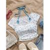 imageVerdusa Womens Contrast Lace Halter Neck Lettuce Trim Casual Crop Tee TopsBlue Flroal