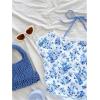imageVerdusa Womens Contrast Lace Halter Neck Lettuce Trim Casual Crop Tee TopsBlue and White