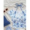 imageVerdusa Womens Contrast Lace Halter Neck Lettuce Trim Casual Crop Tee TopsBlue and White